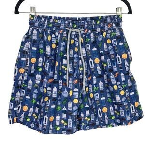 NWOT MORELLI MILANO Shorts M Blue Colorful-Bottle Orange Swim Trunks Mesh-Lining